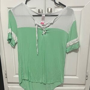 No Boundaries Mint and White Lace-Up Short Sleeve Top